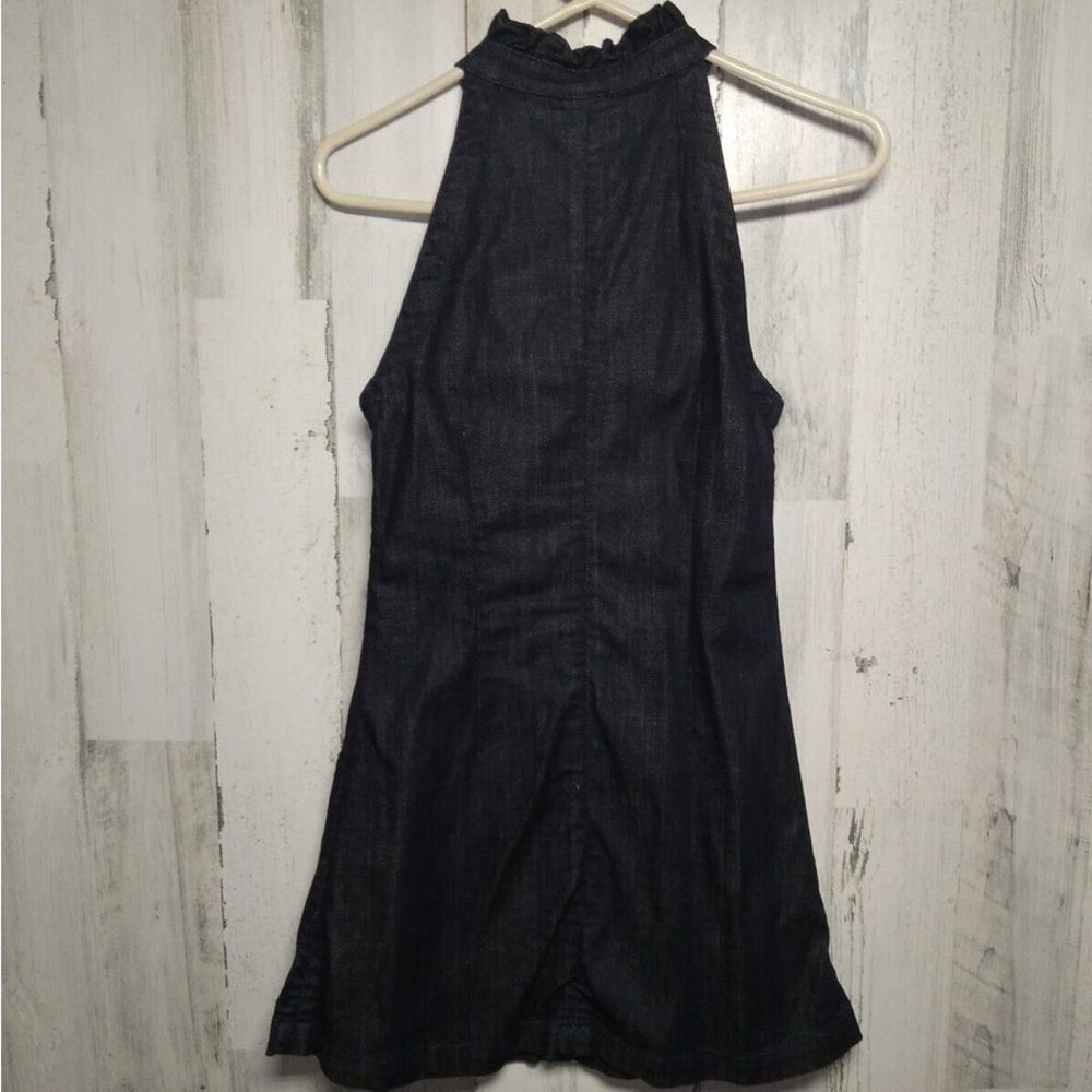 7 For All Mankind Dark Denim Ruffle Halter Mini Dress - Picture 7 of 9